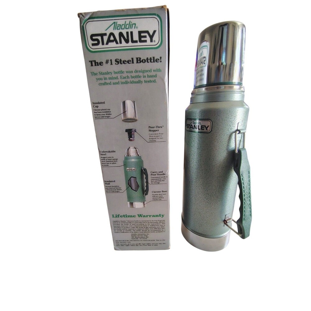 Aladdin Stanley Quart Thermos Green Vacuum Bottle w Box USA Vintage    57